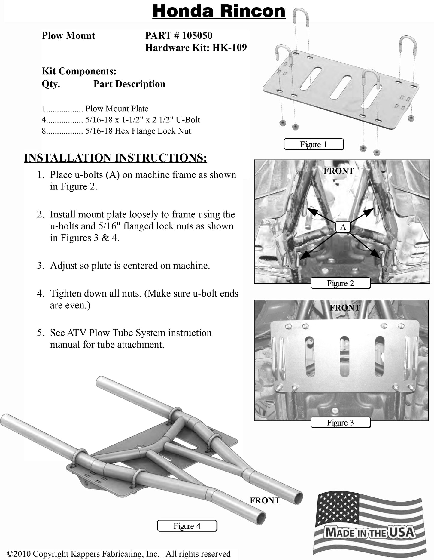 Honda TRX650 Rincon (All Models) - 2003-2005 ATV KFI Plow Mount 105050