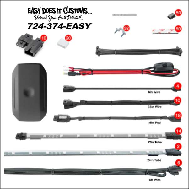 Golf Cart LED Accent Light Kit use with XKCHROME Smartphone App