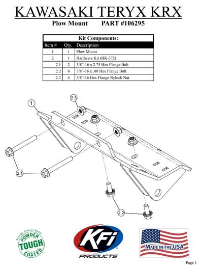 KAWASAKI Teryx KRX 4 1000 (All) - 2023-2024 - KFI PlOW MOUNT 106295