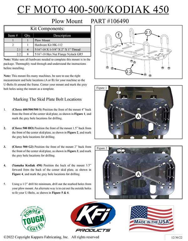Yamaha Kodiak 450 4x4 2018-2025 ATV KFI Plow Mount 106490