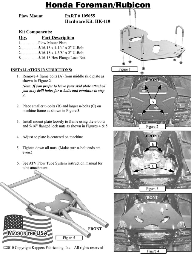 Honda TRX500 Foreman (FA/FE/FM/TM) - 2005-2006 ATV    KFI Plow Mount 105055