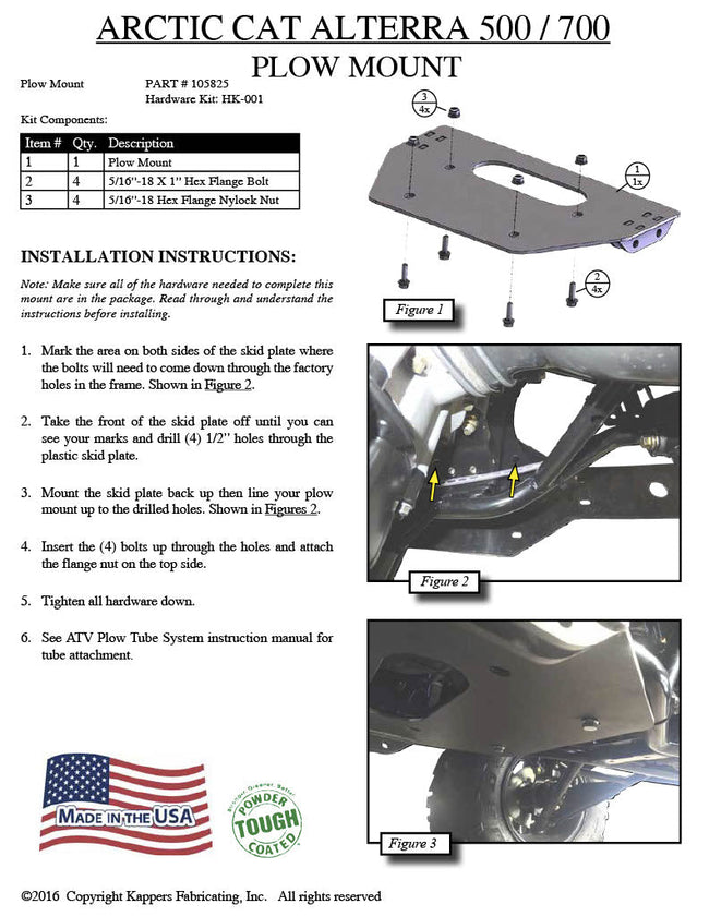 Arctic Cat 570 ALTERRA (XT,EPS) ATV - KFI Plow Mount 105825