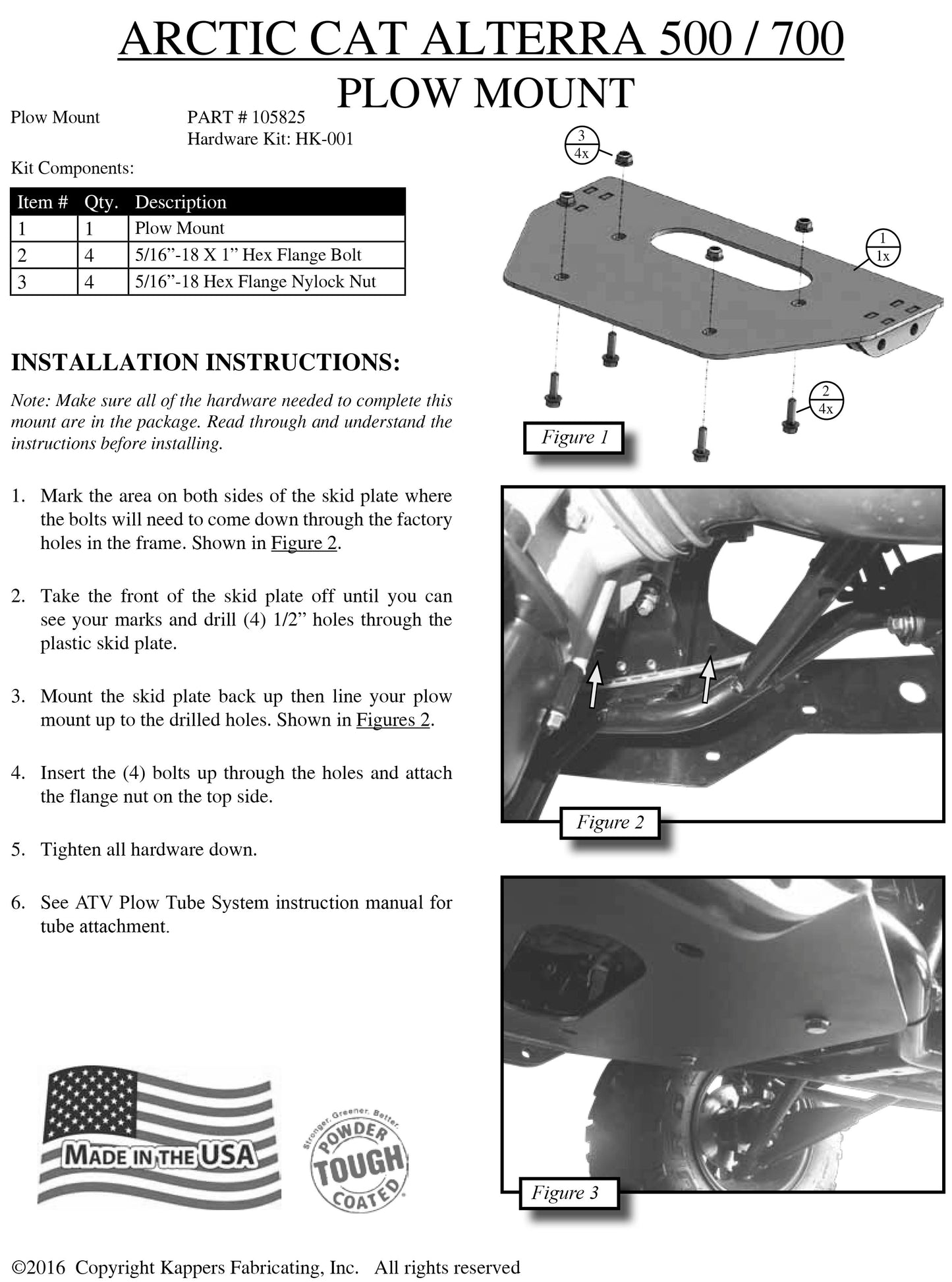 Arctic Cat 500 XR & 550 XR (Alterra) 4x4 - 2015  ATV    KFI Plow Mount 105825