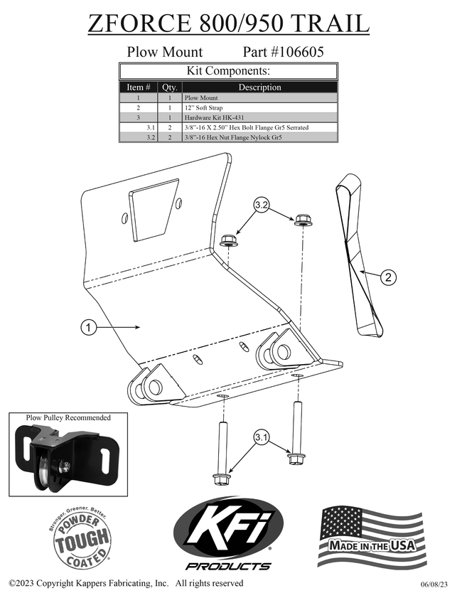 CFMOTO ZFORCE 800 Trail (G2) - 2023-2024 - KFI Plow Mount 106605