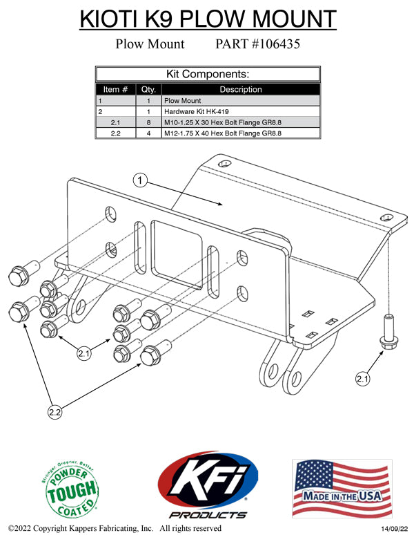 2021-2022 Kioti K9 - KFI UTV Plow Kit 106435