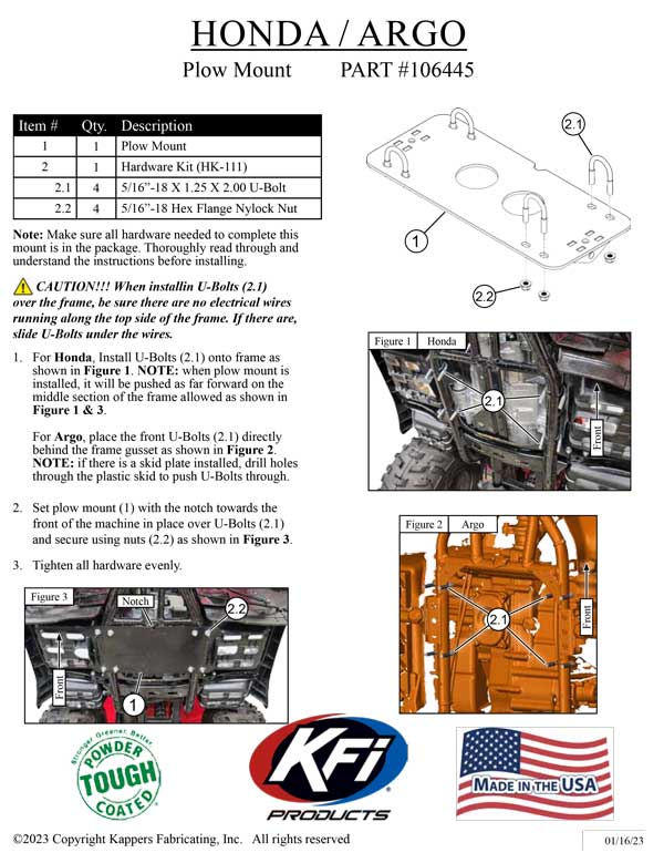 Honda TRX250 Recon 250 - 1997-2024 ATV    KFI Plow Mount 106445