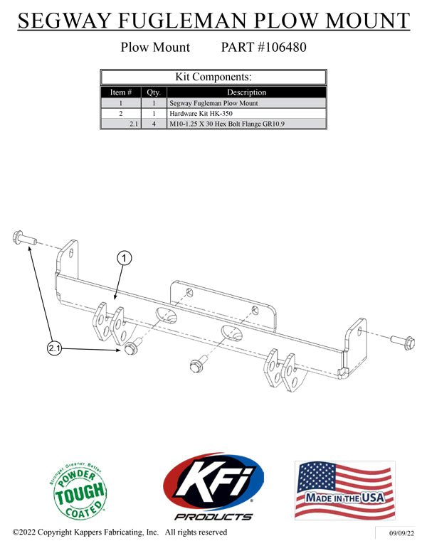 Segway Fugleman UT10X (X/S/P/CREW)  - KFI UTV Plow Kit 106480