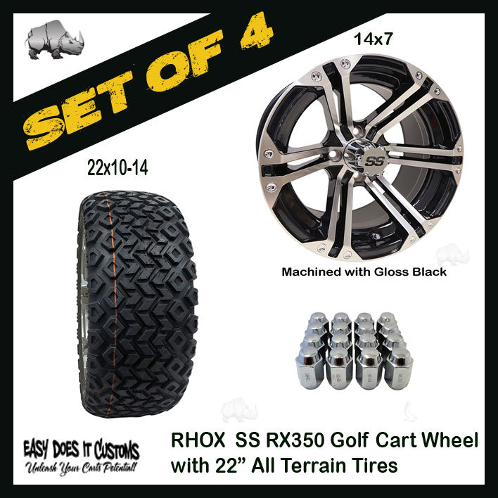 RHOX RX350, Machined w/ Black w/ Center Cap, 14x7 ET-25