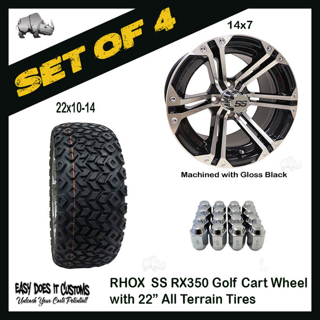 RHOX RX350, Machined w/ Black w/ Center Cap, 14x7 ET-25