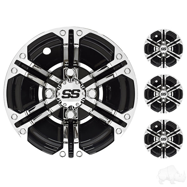 Wheel Cover, SET OF 4, 10" Daytona Chrome with Black