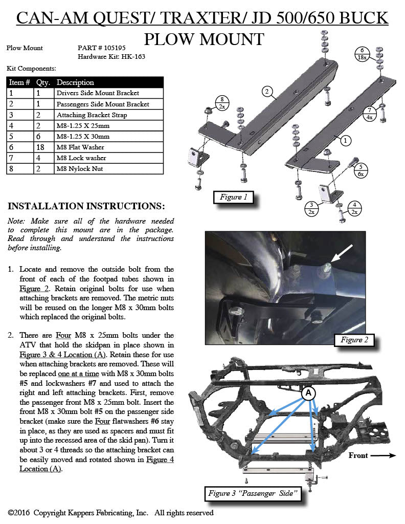 Can-Am 500 Traxter (All) - 1999-2005 ATV    KFI Plow Mount 105195