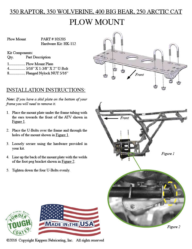 Arctic Cat 250 Utility 2x4 - 2006-2009  ATV    KFI Plow Mount 105205