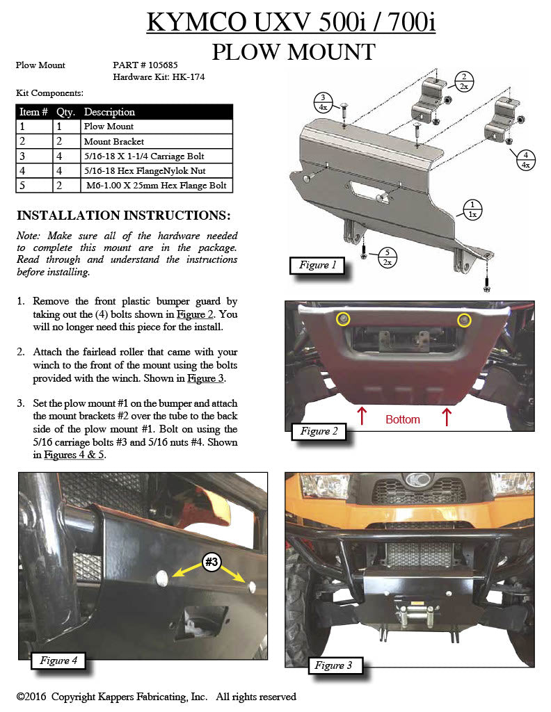 KFI KYMCO UXV 500i / 700i UTV PLOW MOUNT 105685
