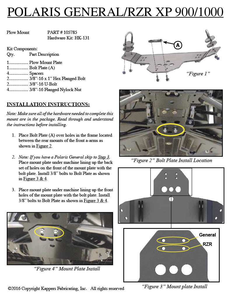 Polaris TURBO RZR / RZR 4 (EPS/XP) - 2016-2018 ATV    KFI Plow Mount 105785