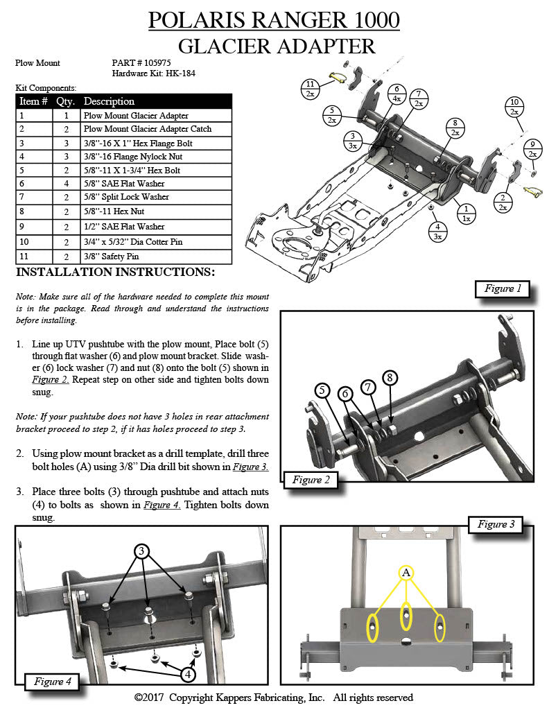 Polaris Ranger 1000 Plow Mount 105975