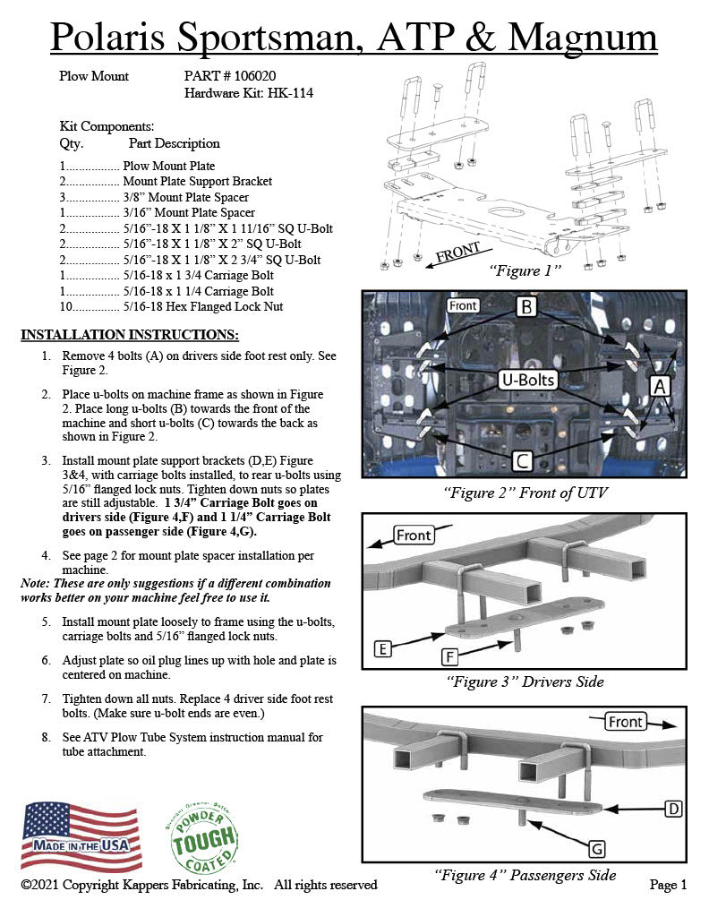 Polaris 330 ATP - 2004-2005 ATV    KFI Plow Mount 106020