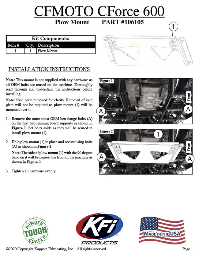 CFMOTO CFORCE 600 Plow Mount - 106105