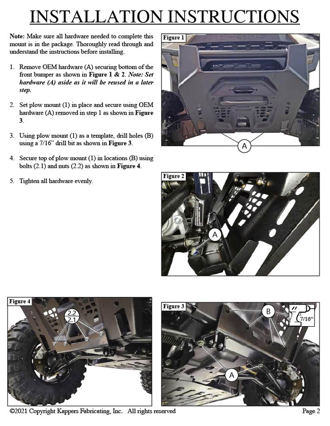 Polaris Ranger XP 1000 Texas Edition 4x4 2020-2021 - Snow Plow Mount 106165