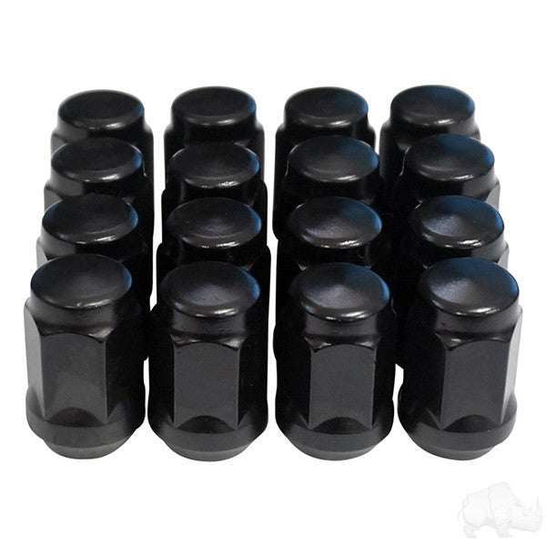 Flat Black Closed End Standard 1/2"-20, OD 3/4" Lug Nut Box of 16