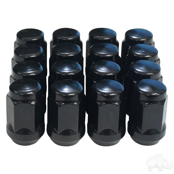 Gloss Black Closed End Standard 1/2"-20, OD 3/4" Lug Nut, Box Of 16