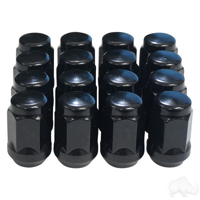 Gloss Black Closed End Metric 12mm-1.25, OD 3/4" Lug Nut, Box of 16