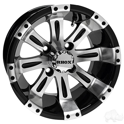 Machined w/Black w/ Center Cap 12x7 ET-25, RHOX Vegas