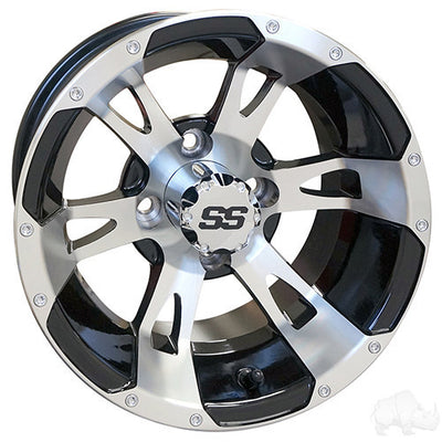 Machined w/ Black w/ Center Cap, 12x7 ET-25, RHOX RX320